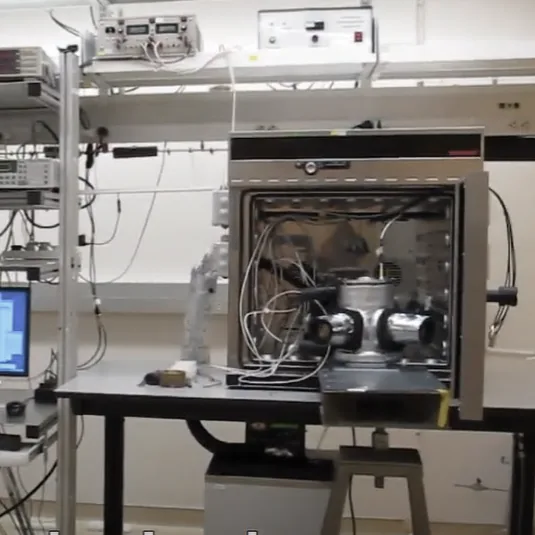A LENR reactor assembly on a laboratory bench.